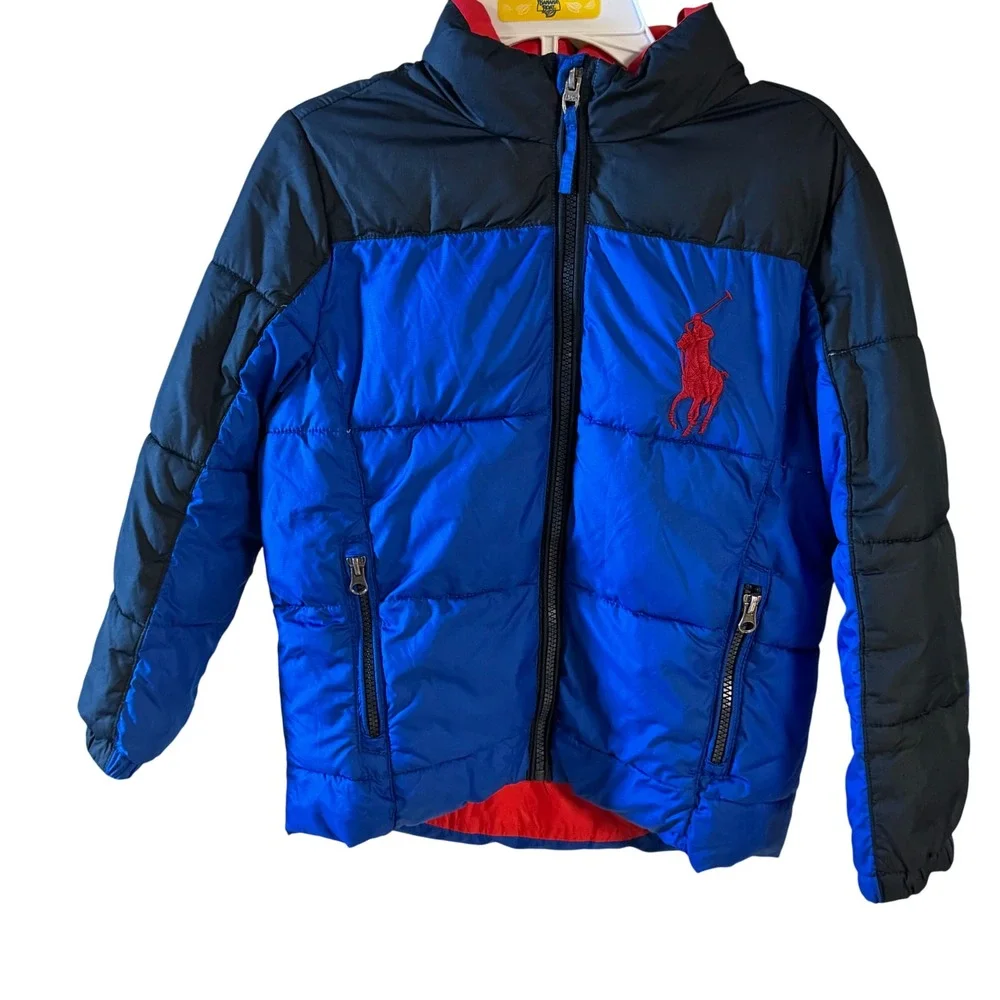 Kids Polo Ralph Lauren Puffer Jacket Blue Black Red Logo Size‎ 7